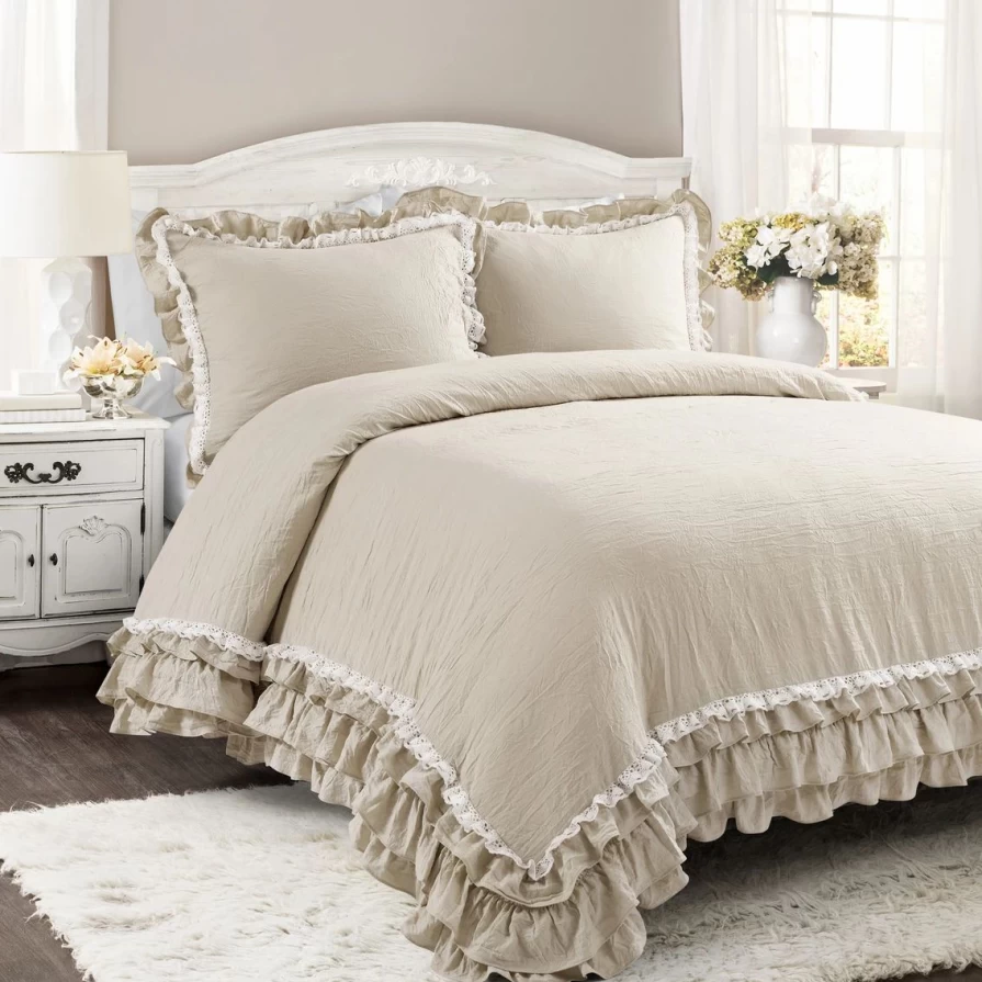 "Lush Decor Ella 3-Piece Comforter Set - Shabby Chic Ruffle Lace Design"