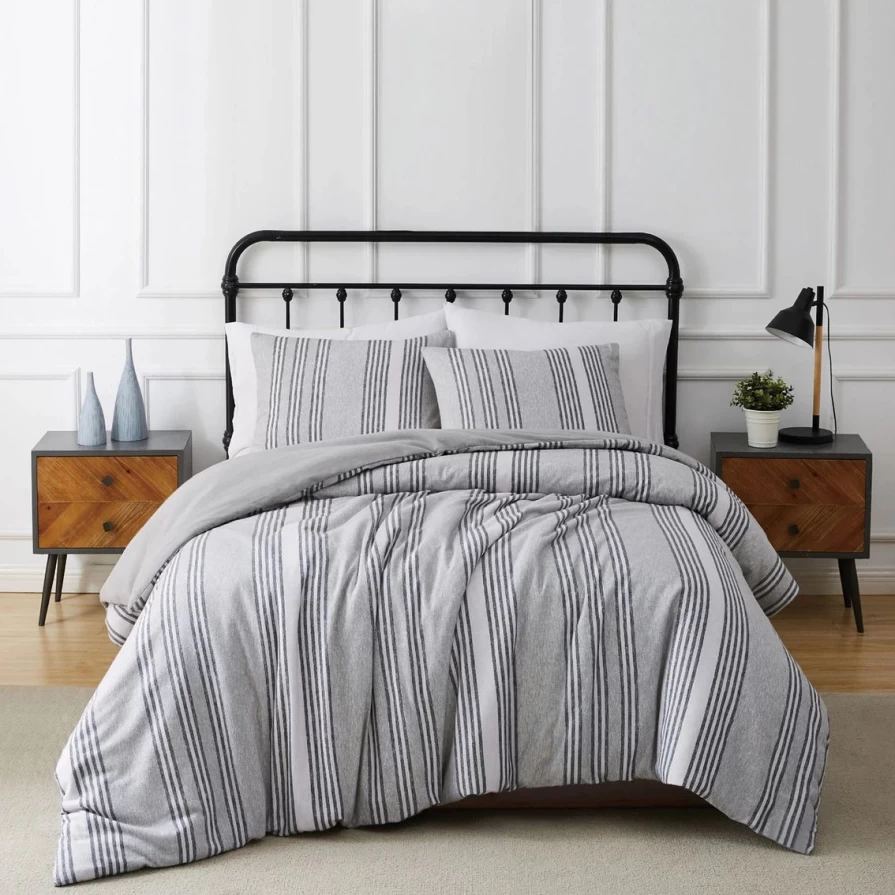 Grey Kiel Stripe Flannel Comforter Set - Ultra Soft & Cozy Bedding Collection