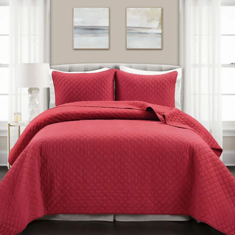 Lush Decor Ava Diamond Oversized 3-Piece Cotton Quilt Set - Soft & Stylish Bedding