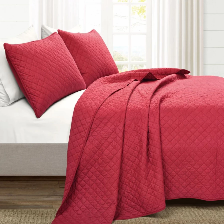 Lush Decor Ava Diamond Oversized 3-Piece Cotton Quilt Set - Soft & Stylish Bedding