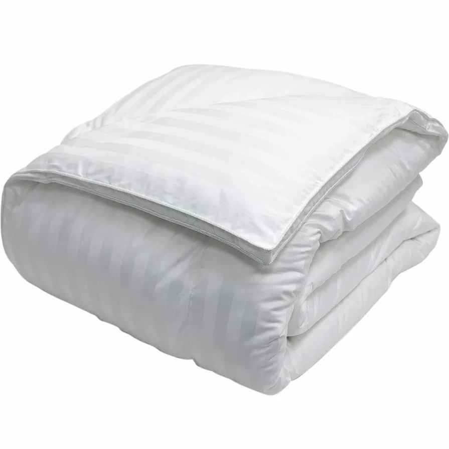 White Down-Alternative Comforter - 350 Thread Count Damask Stripe Cotton Cover - Blue Ridge Home Fashions Wholesale