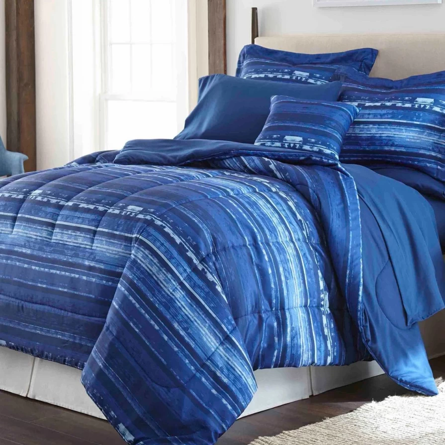 "Navy Blue 8-Piece Bed in a Bag Set – Best Selling Complete Bedding Collection"
