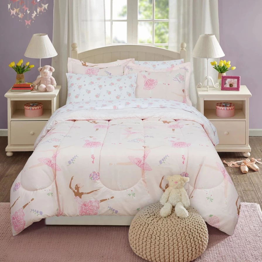 "Royale Linens Kids Ballerina Themed Full Bedding Set - Includes Comforter, Sheet, Pillowcase"