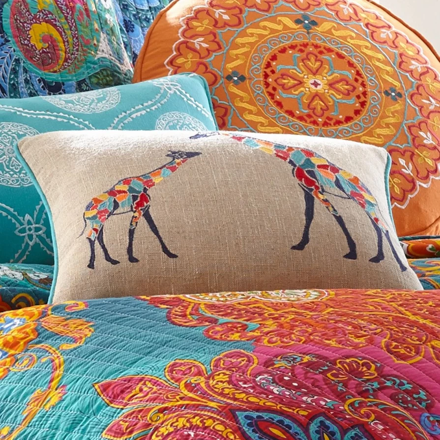 "Discount Levtex Home Mackenzie Giraffe Print Burlap Throw Pillow Cover"