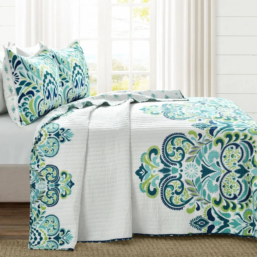 Lush Decor Clara 3-Piece Quilt Set in Green - Soft Bedding Comfort