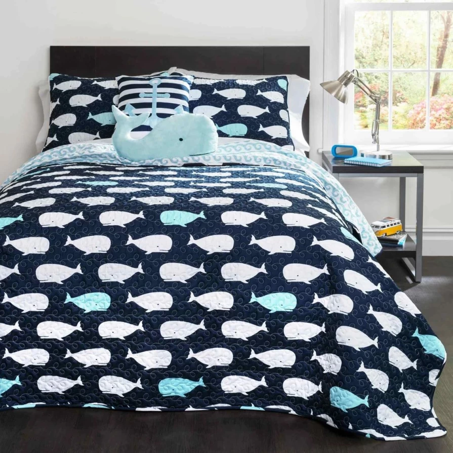 Whale Print Quilt Set - Coastal Bedding Collection with Coupon