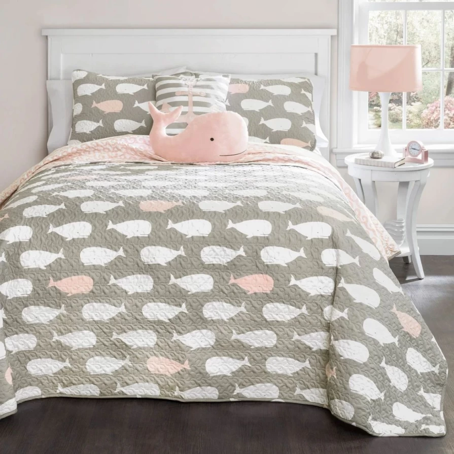 Whale Print Quilt Set - Coastal Bedding Collection with Coupon