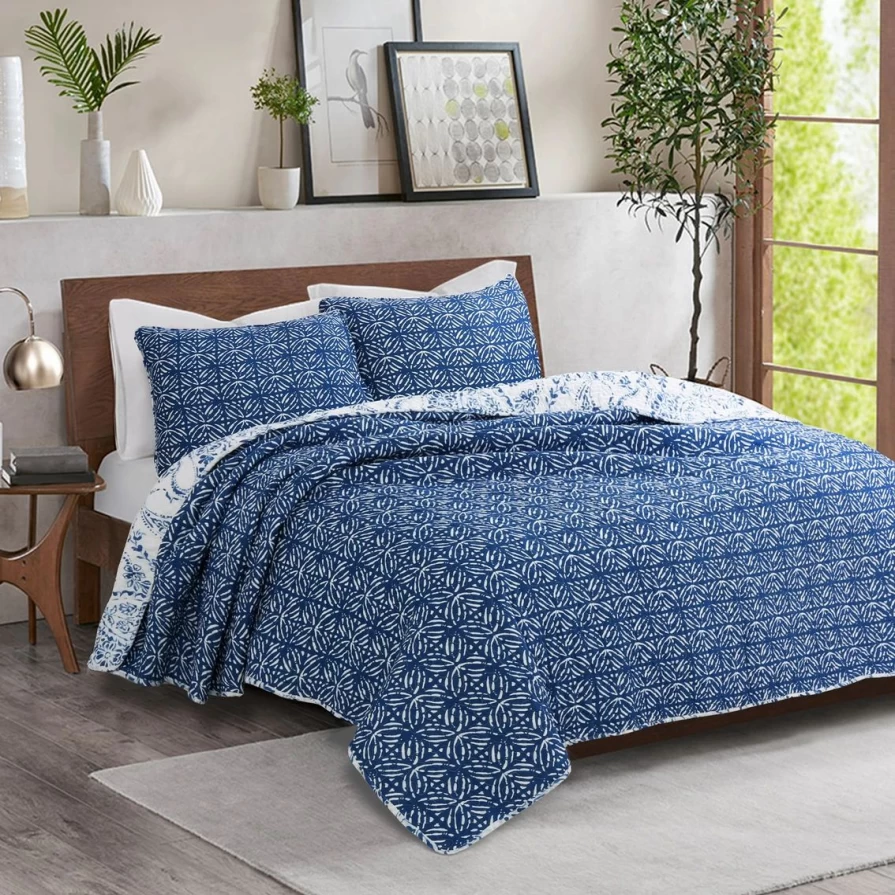 Lush Decor Erindale 3-Piece Quilt Set in Navy Blue - Premium Bedding Collection