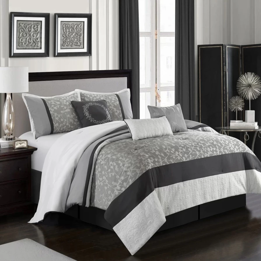 "Premium Willow Grey 7-Piece Comforter Set – Soft Bedding Collection for Cozy Sleep"