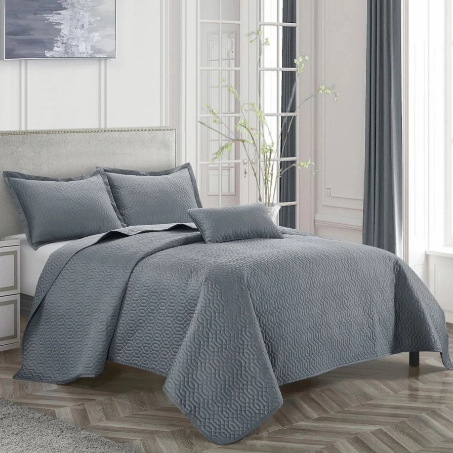 Nanshing Kent 4-Piece Grey Coverlet Set - Soft Bedding Collection