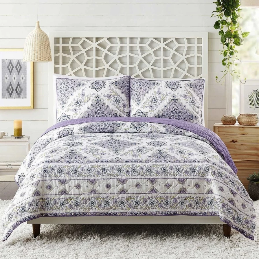 Jessica Simpson Saniyah Medallion Quilt 3-Piece Set – Full/Queen Size Bedding Collection with Decorative Pillow Shams