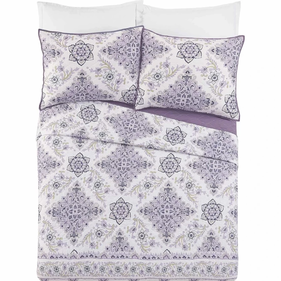 Jessica Simpson Saniyah Medallion Quilt 3-Piece Set – Full/Queen Size Bedding Collection with Decorative Pillow Shams