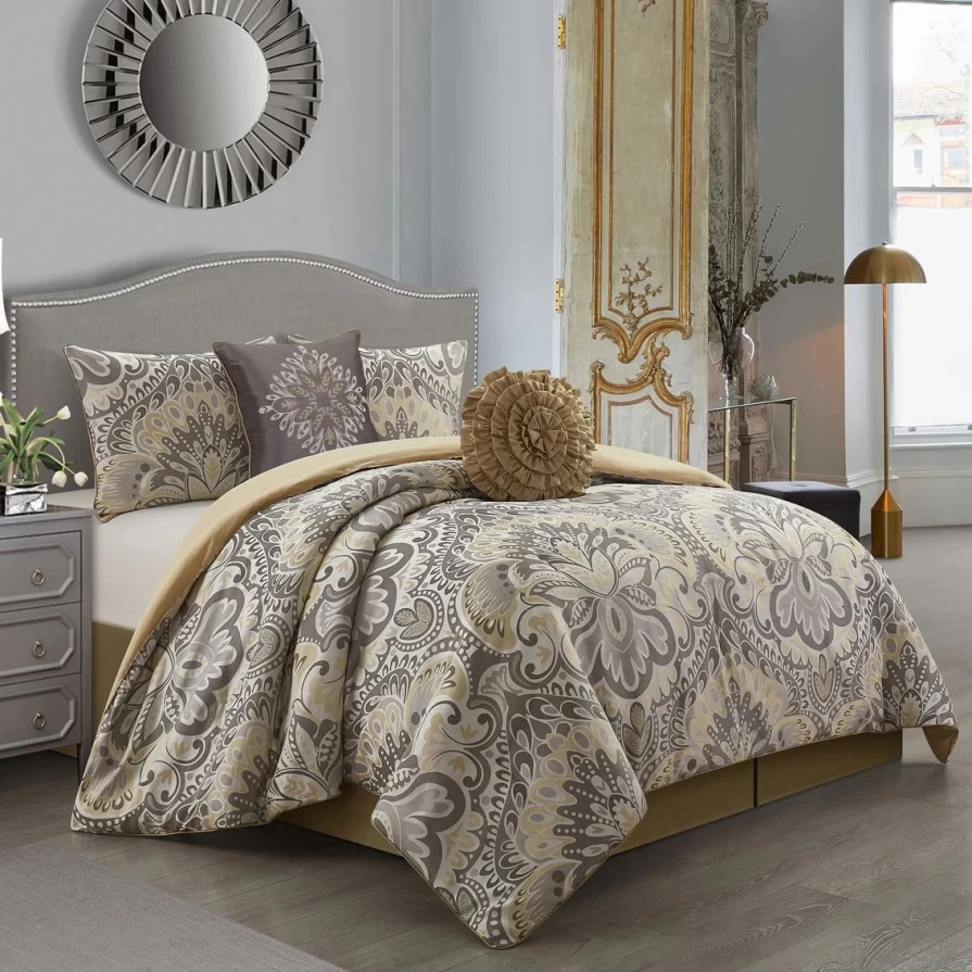 "Nanshing Amelia 6-Piece Comforter Set in Grey & Yellow – Cozy Bedding Collection"