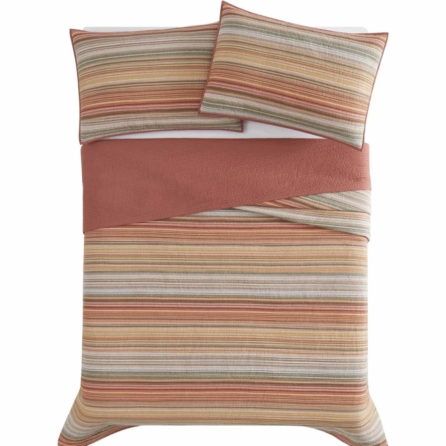 "Premium Brooklyn Loom Sunset Stripe Yarn-Dyed Quilt Set - Brand New Luxury Bedding"