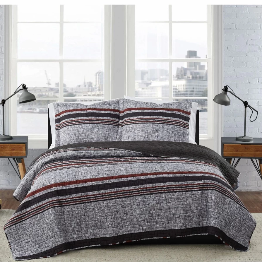 London Fog Warren Stripe Quilt Set - Premium Bedding Collection, Stylish Striped Design, Comfortable & Cozy