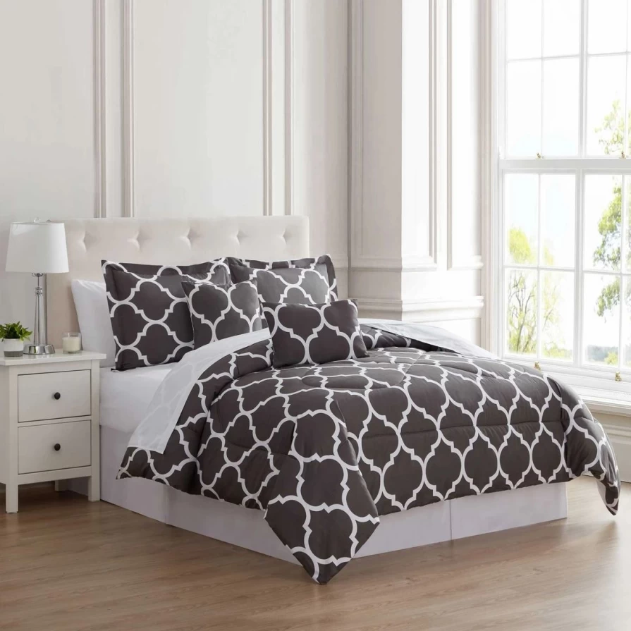6-Piece Trellis Pattern Comforter Set - Floral Bedding Collection for Queen/King Size Beds