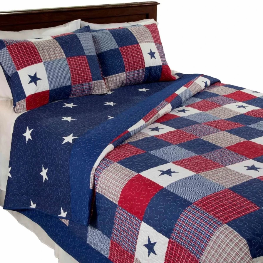 "Luxury Caroline Quilt Set - Red, White & Blue Home Bedding Collection"
