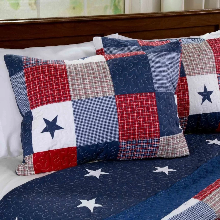 "Luxury Caroline Quilt Set - Red, White & Blue Home Bedding Collection"