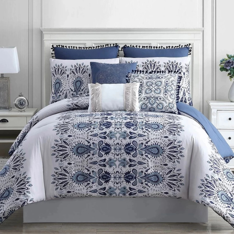"Modern Karina Embroidered Comforter Set - Luxury Bedding Collection"