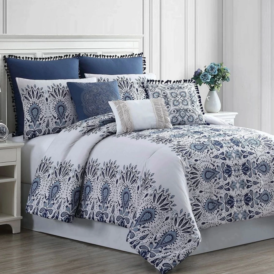 "Modern Karina Embroidered Comforter Set - Luxury Bedding Collection"