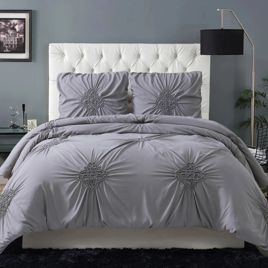 Christian Siriano Georgia 3-Piece Comforter Set - Luxury Bedding Collection with Rouched Detailing