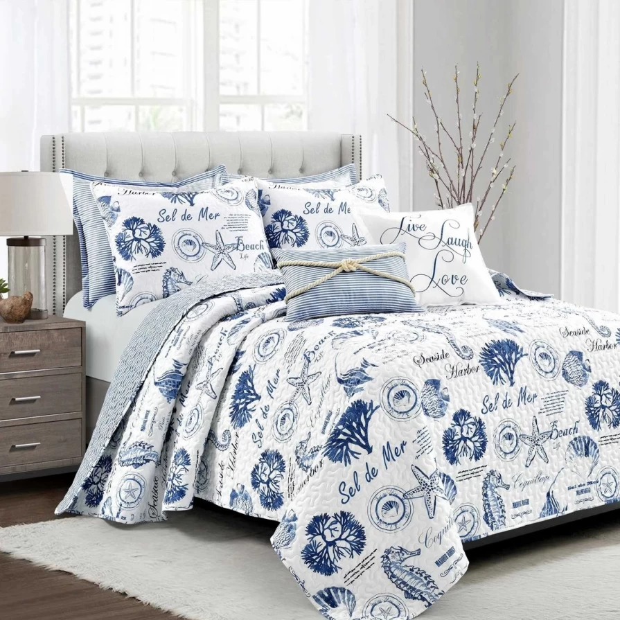 Indigo Lush Decor Harbor Life 7-Piece Quilt Set | Premium Bedding Collection