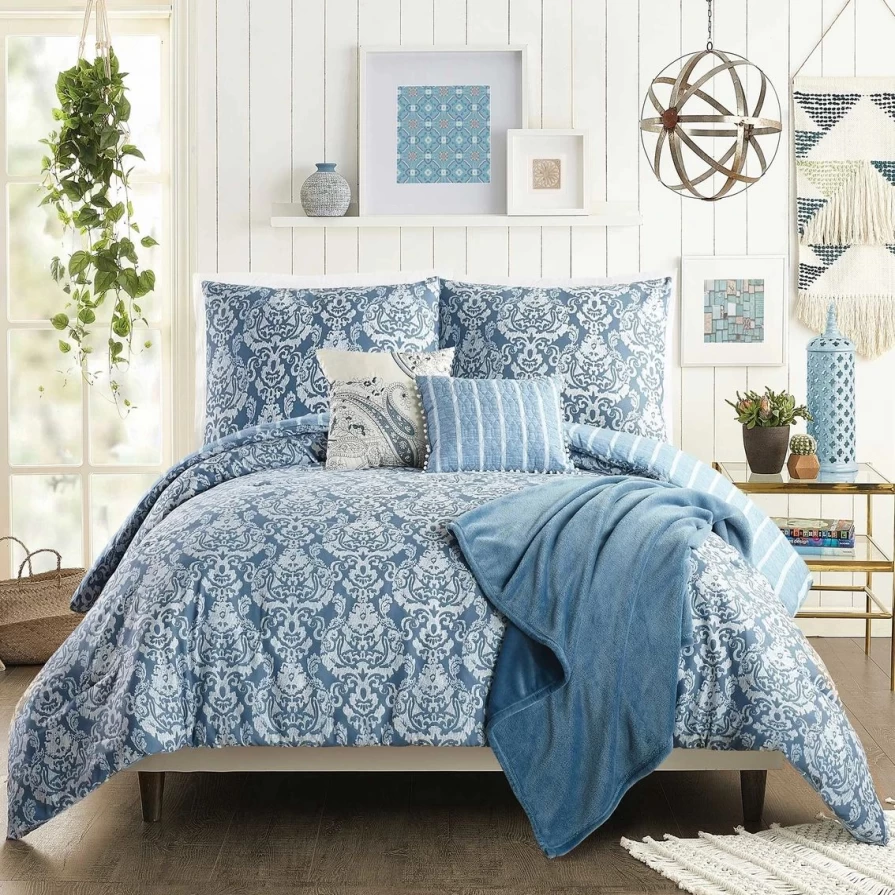 Teal Jessica Simpson Damask Comforter Set - Discount Luxury Bedding