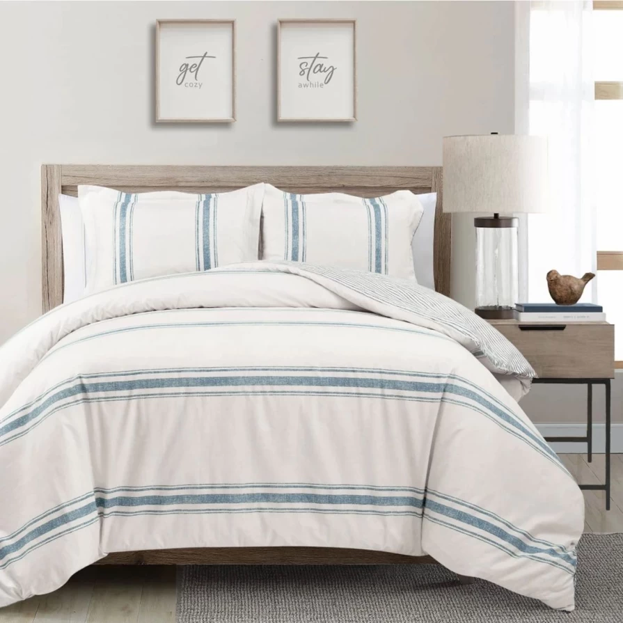 Farmhouse Stripe Duvet Cover Set - 3 Piece Bedding Set with Rustic Charm
