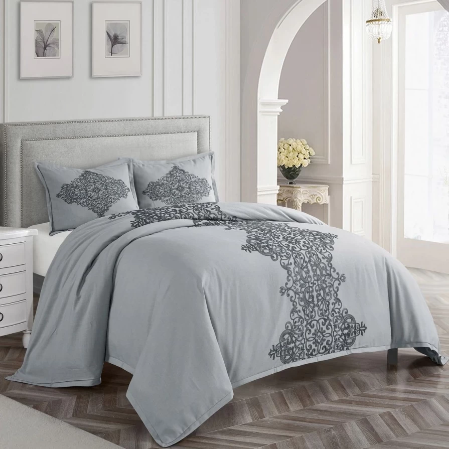 Nanshing Essex 3-Piece Grey Duvet Cover Set – Soft Bedding by Nanshing America Inc