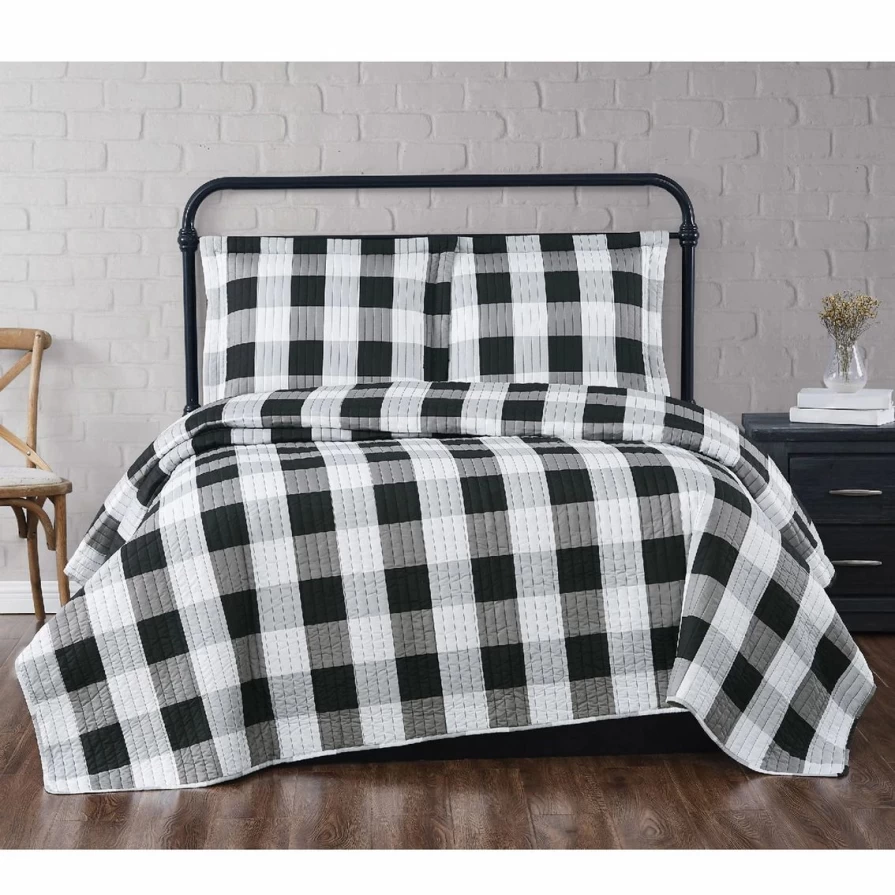 Black Buffalo Plaid Quilt Set - Ultra Soft Everyday Bedding Outlet