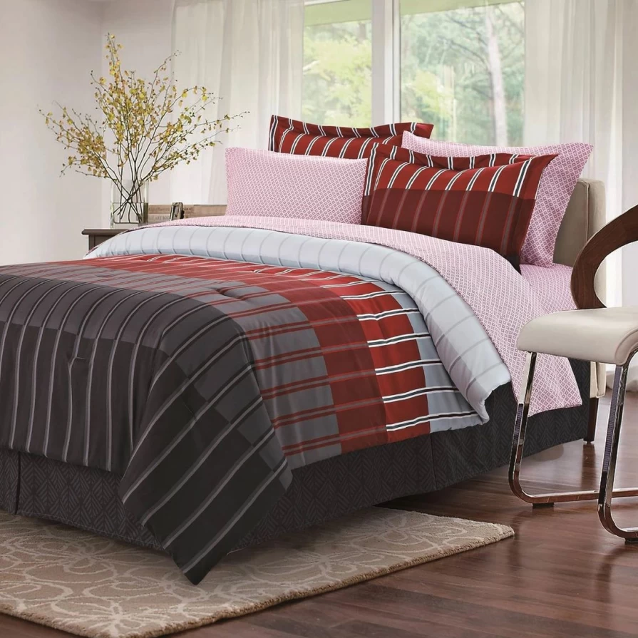 "Brown Ombre Stripe Bed In A Bag Set - Complete Comforter Set with Coupon Design"