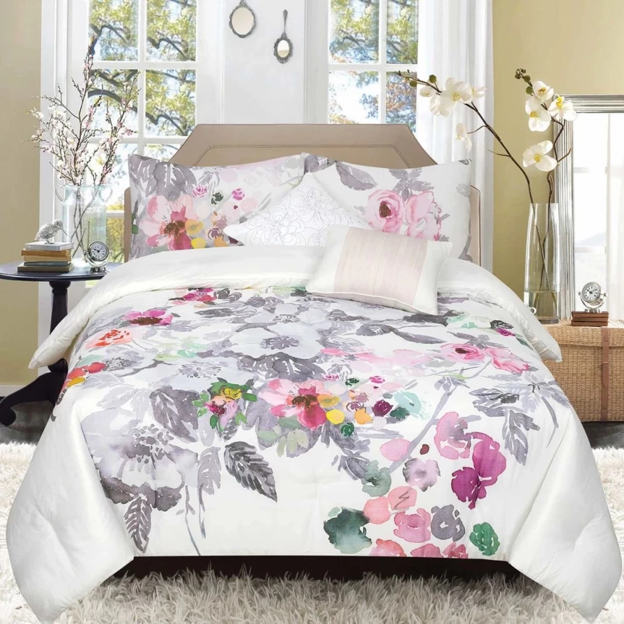 "Brighton Watercolor Floral 3-Piece Comforter Set - Multi Color Luxury Bedding"