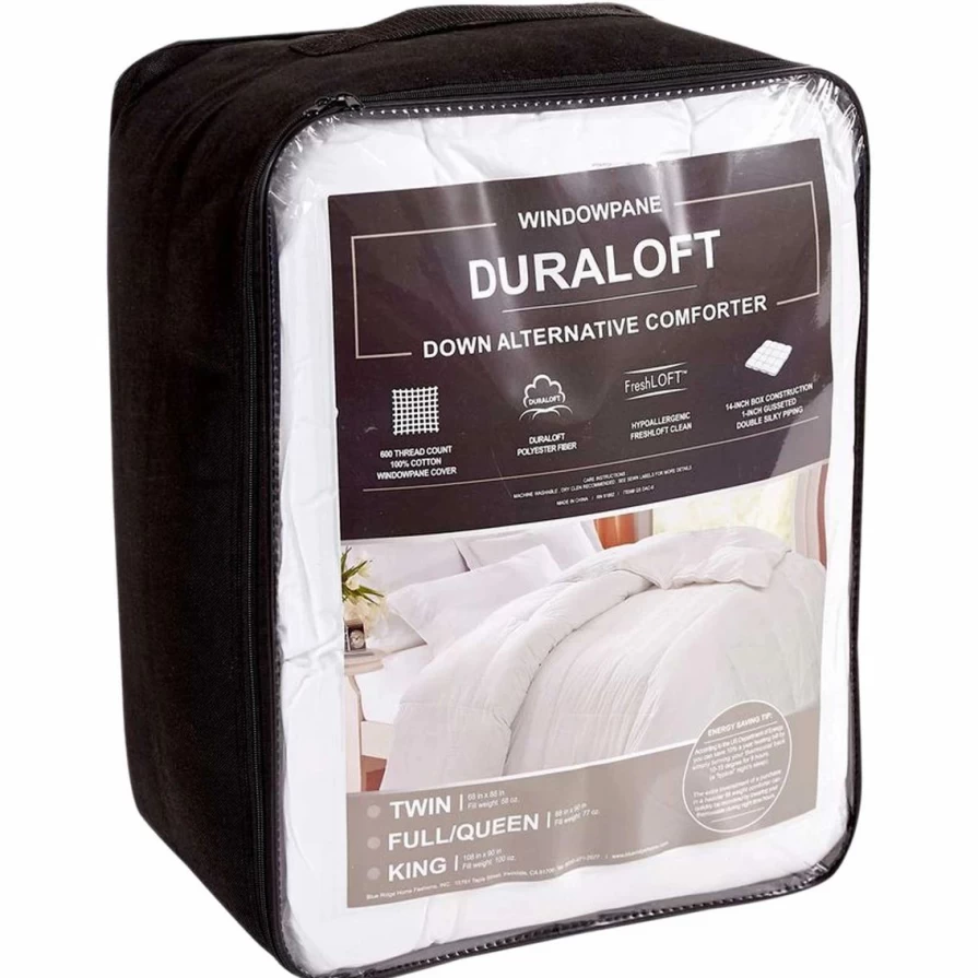 White 600 Thread Count Windowpane Down-Alternative Comforter - Soft Luxury Bedding