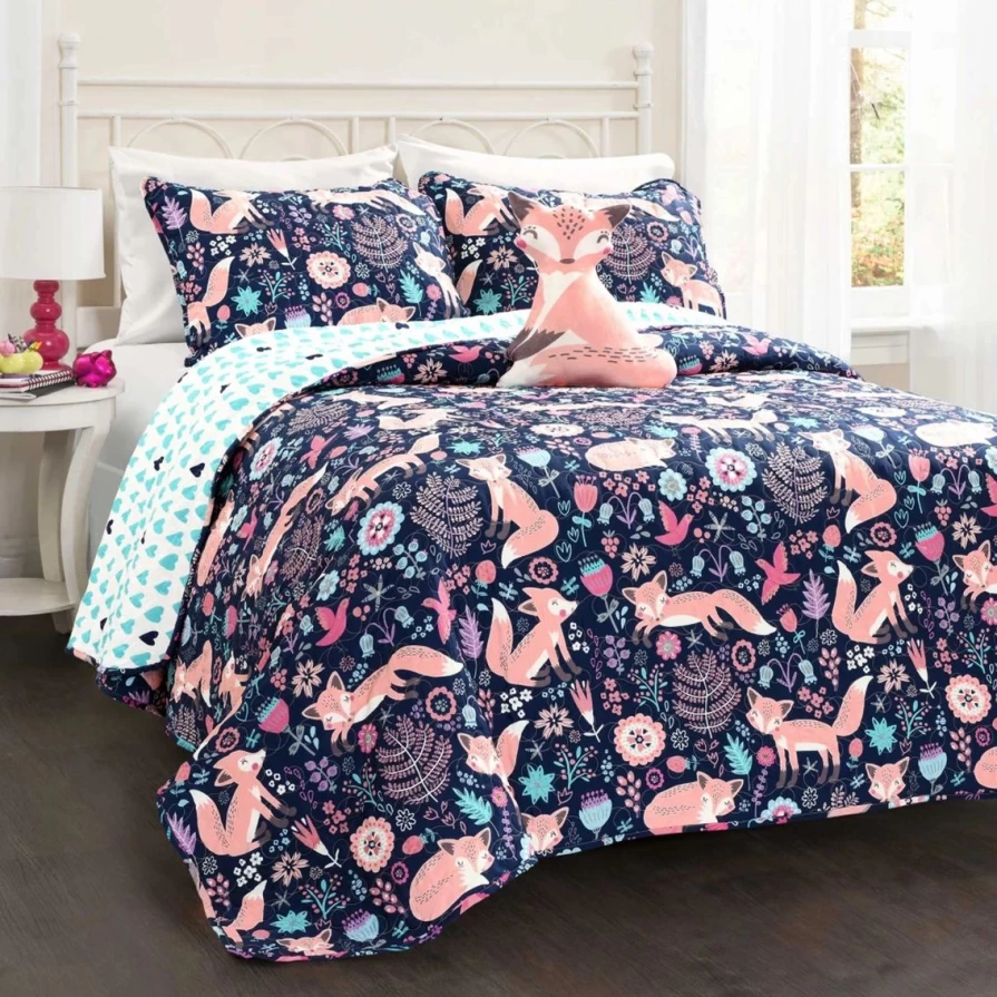 "Pixie Fox 4-Piece Quilt Set by Lush Decor - Cozy Bedding Collection"