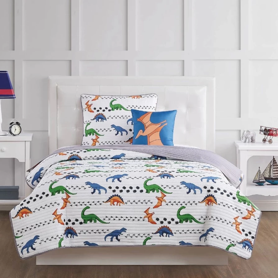 "Dinosaur Themed Quilt Set - Jurassic World Inspired Bedding for Kids"