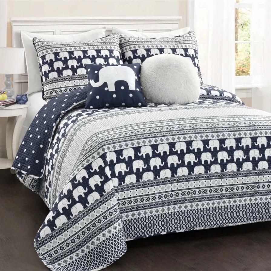 "Wholesale 5-Piece Elephant Stripe Quilt Set - Soft Bedding Collection"