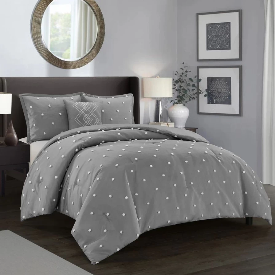 "Nanshing Daphne 4-Piece Comforter Set in Grey & White – Premium Bedding Collection"