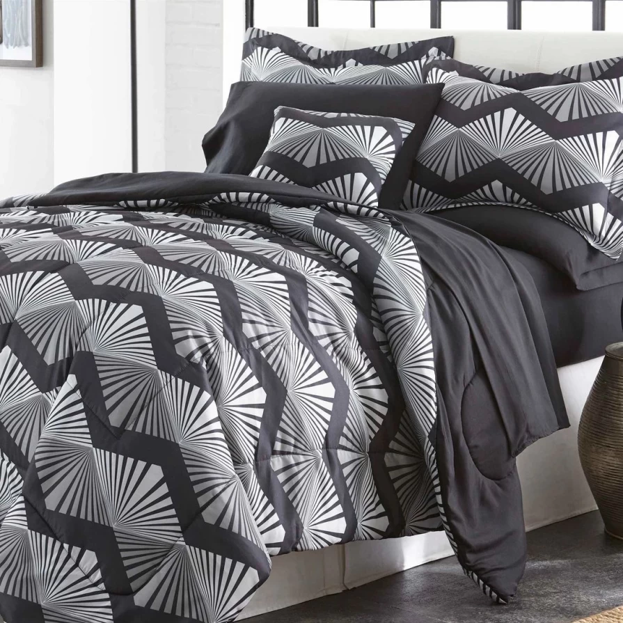 "Simply Perfect Contempo 8-Piece Bed-in-a-Bag Set - Black, Gray & White"