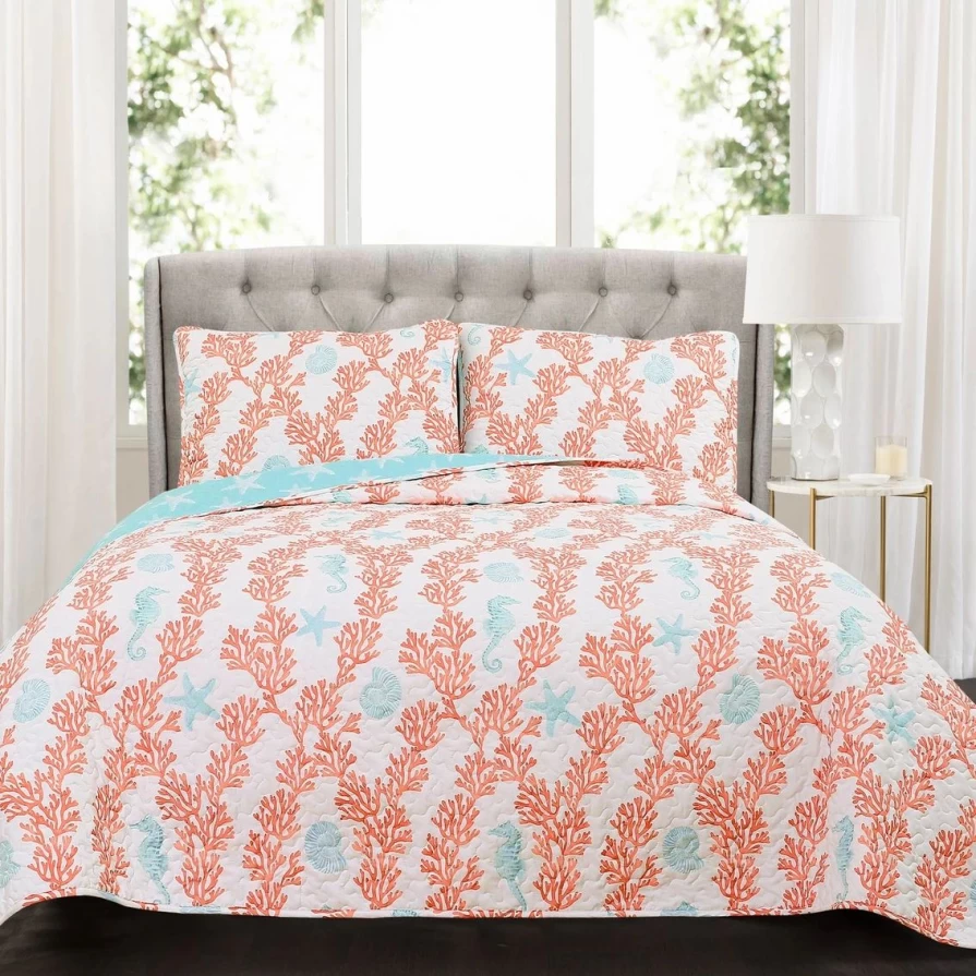 Lush Decor Dina Coral 3-Piece Quilt Set - Best Selling Bedding Collection
