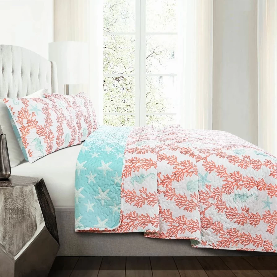 Lush Decor Dina Coral 3-Piece Quilt Set - Best Selling Bedding Collection