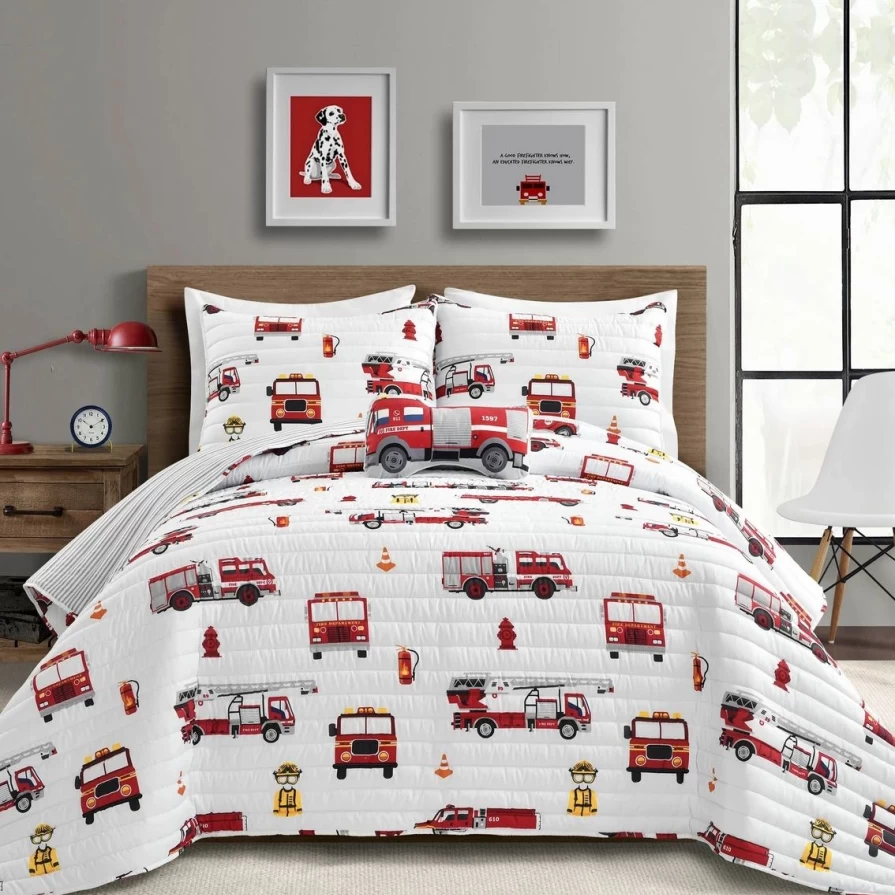 Lush Decor Make-A-Wish Fire Truck 4-Piece Quilt Set - Best Bedding Deal