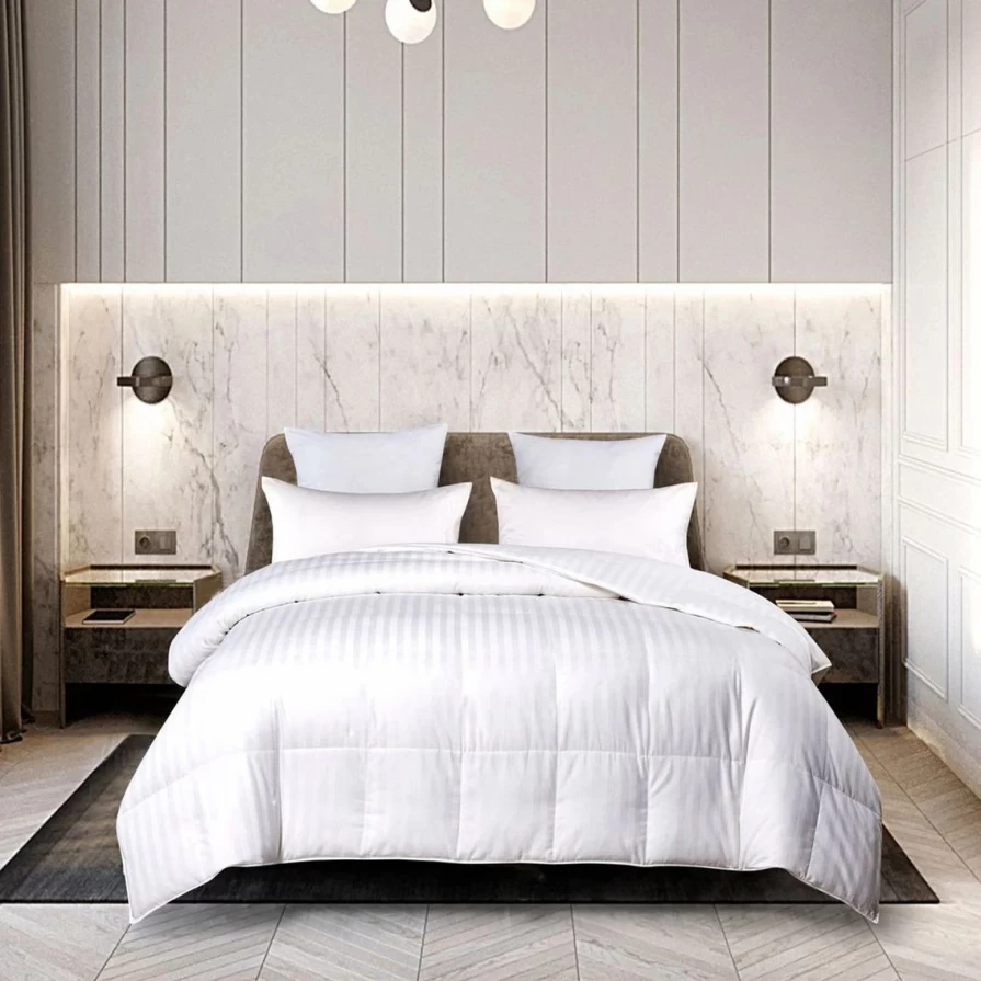 White Goose Down & Feather Comforter - 350 Thread Count Damask Cover - Blue Ridge Home Fashions