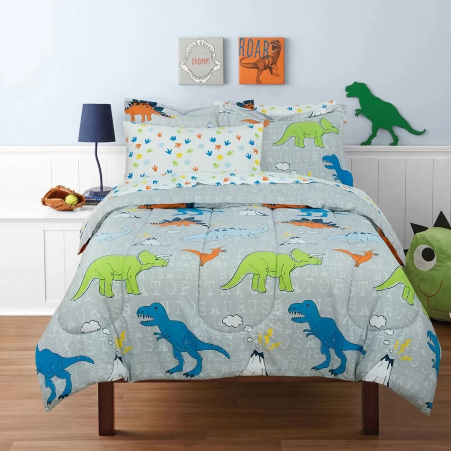 "Dinosaur Volcano Themed Kids Bed in a Bag Set - Royale Linens Walk Bedding Collection"