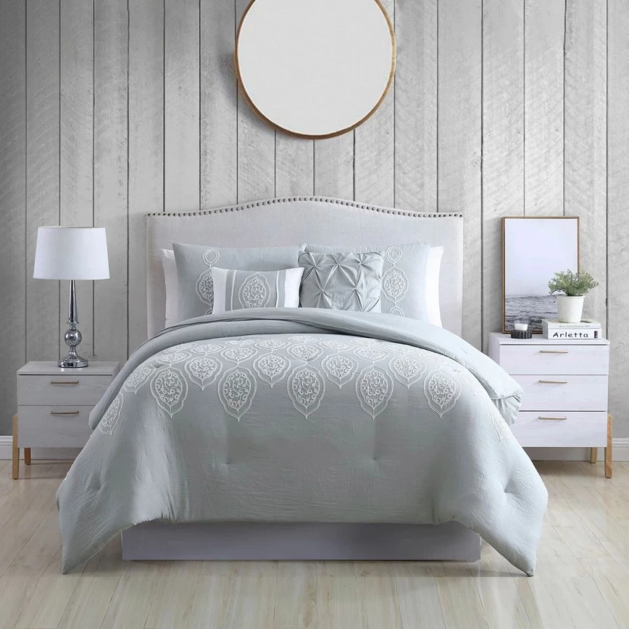Modern Tiffany Blue Embroidered Comforter Set - Luxury Bedding Collection