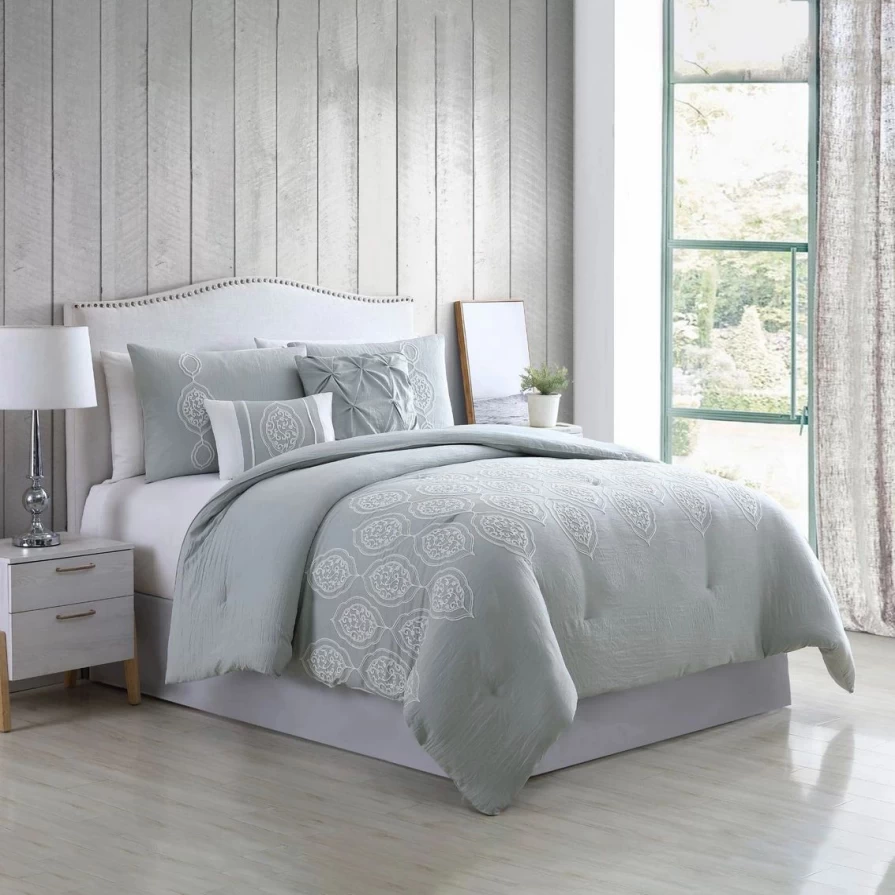 Modern Tiffany Blue Embroidered Comforter Set - Luxury Bedding Collection