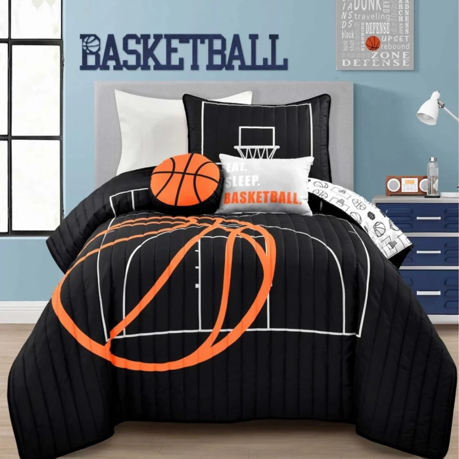 "Premium 5-Piece Basketball Themed Quilt Set - Perfect for Sports Fans & Game Room Decor"