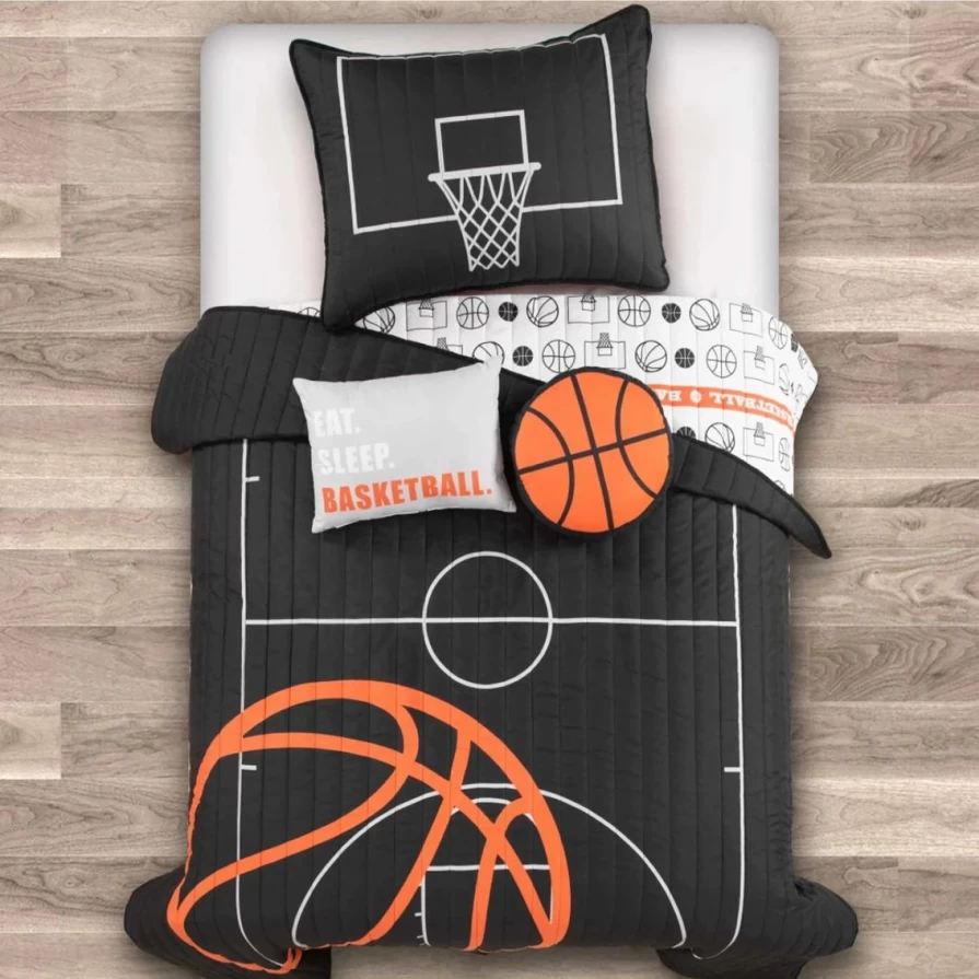 "Premium 5-Piece Basketball Themed Quilt Set - Perfect for Sports Fans & Game Room Decor"