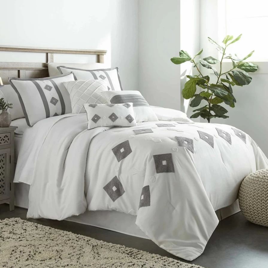 "Nanshing Nessie 7-Piece Comforter Set in White – Premium Bedding Collection"
