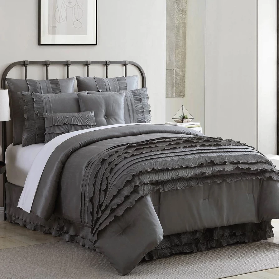 Gray Pacific Coast Anastacia 8-Piece Comforter Set - Brand New Luxury Bedding Collection