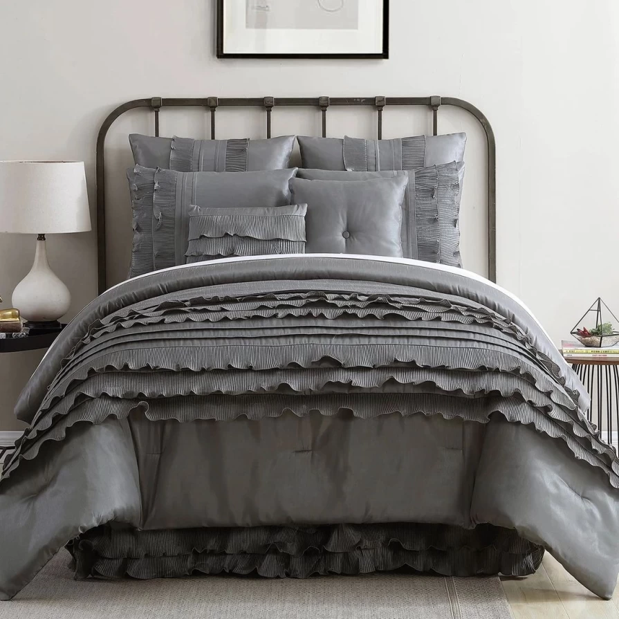 Gray Pacific Coast Anastacia 8-Piece Comforter Set - Brand New Luxury Bedding Collection